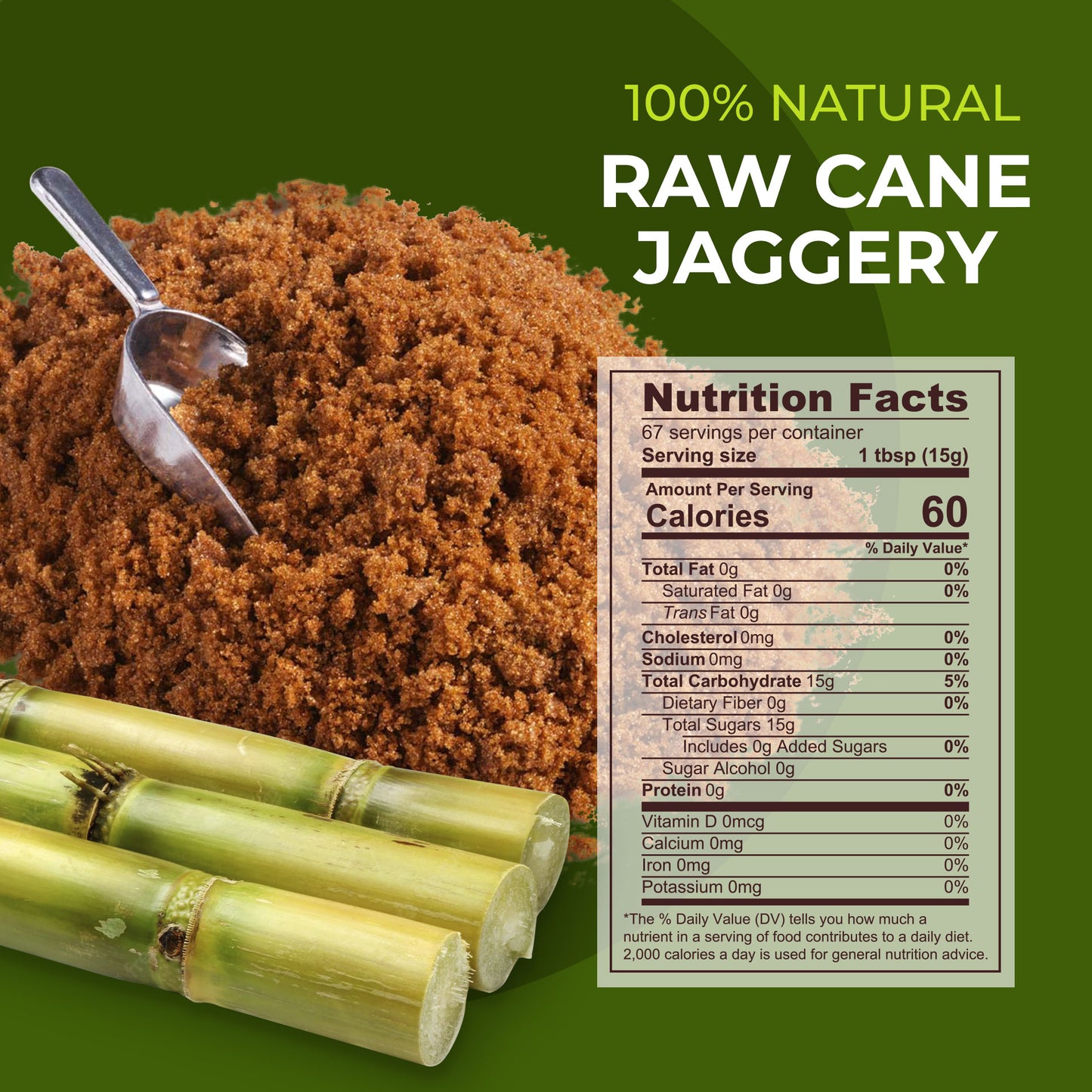 Raw Cane sugar (Jaggery) - 2lb Natural sweetener from sugarcane