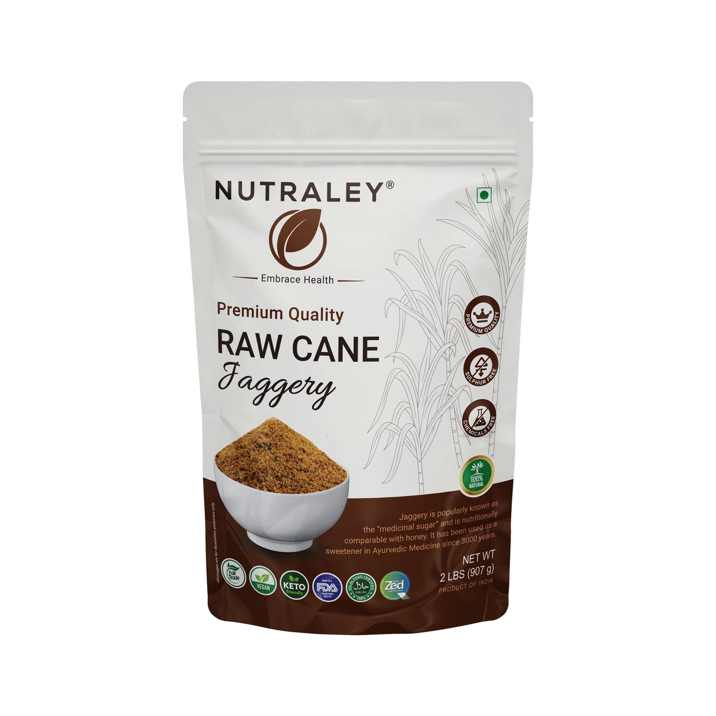 Raw Cane sugar (Jaggery) - 2lb Natural sweetener from sugarcane